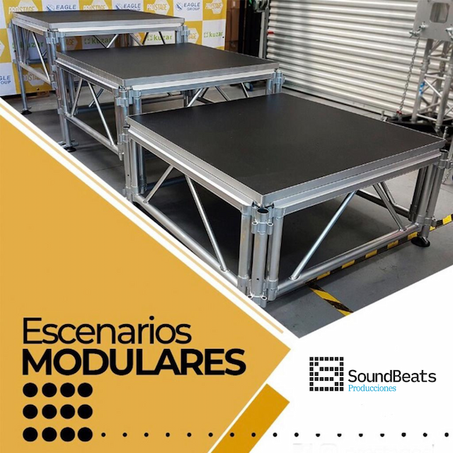 72m2 de escenario a 60,80,100 y 150 cm de altura regulable.